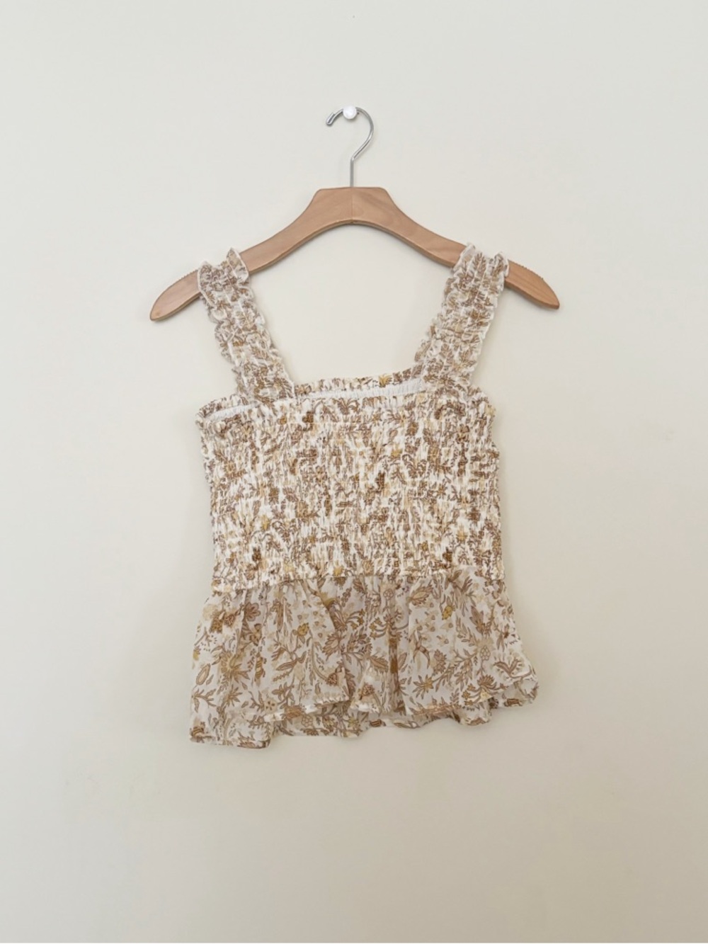 Japna Smocked Floral Ruffle Tank Top Womens Size Medium Boho Prairie Cottagecore - Picture 4 of 5